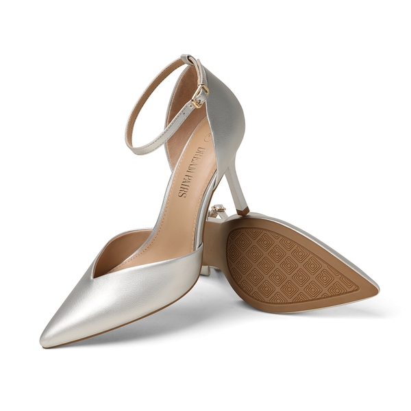 Ankle Strap Pointy Stiletto Heel Pumps - SILVER PU - 3